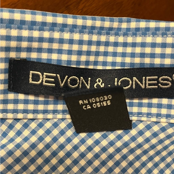 Devon & Jones Large Button Down Checked Blue and White Long Sleeve Shirt - Picture 4 of 10